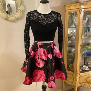 Two piece Floral and Lace Prom Or Homecoming Dress